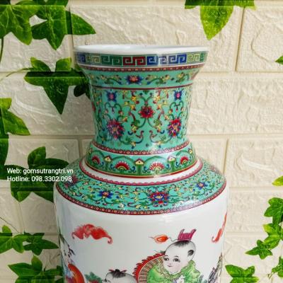 Bình cắm hoa - trang trí nhà cửa họa tiết Tiểu Đồng Du Xuân